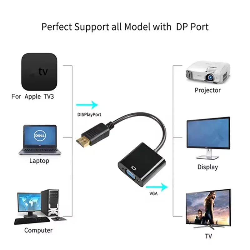 DisplayPort DP Male To VGA Female Converter Adapter Cable Display Port DP To VGA Cable For Projector DTV TV HDVD Laptop Cable Oasis Select