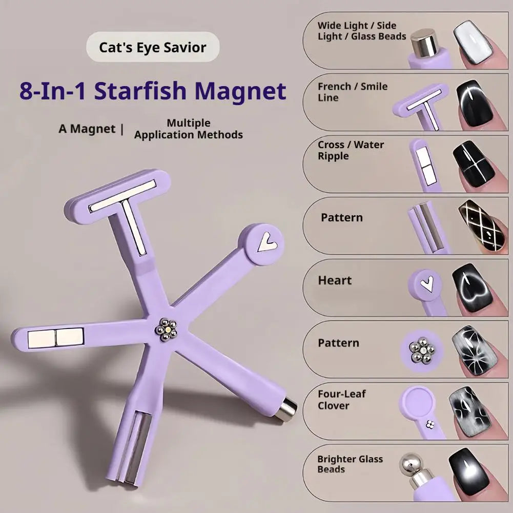 8-in-1 Cat Eye Nail Magnet – Heart, Flower & Starfish Designs Nail Art Magnet Oasis Select