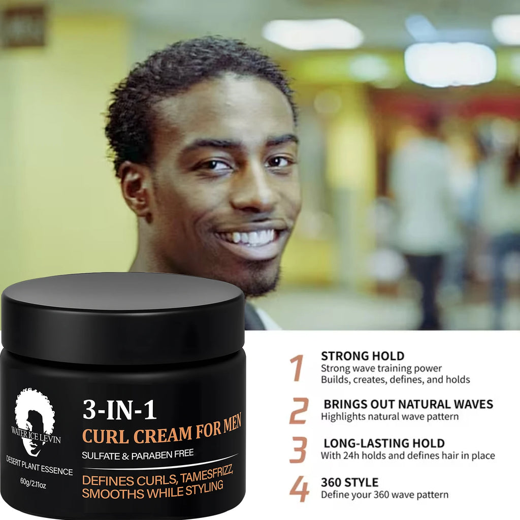 3-in-1 Curl Cream for Men, Sulfate & Paraben Free, Defines Curls & Tames Frizz, Smooth Styling Cream. Oasis Select
