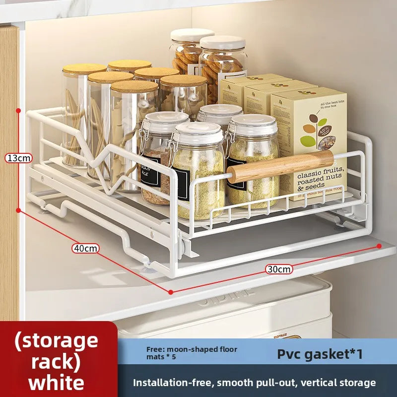 Kitchen Household Drain Bowl Rack Layered Seasoning Bowl Rack in Cabinet Double Layer Drawer Type Pull Basket Dish Storage Rack Oasis Select D storage basket
