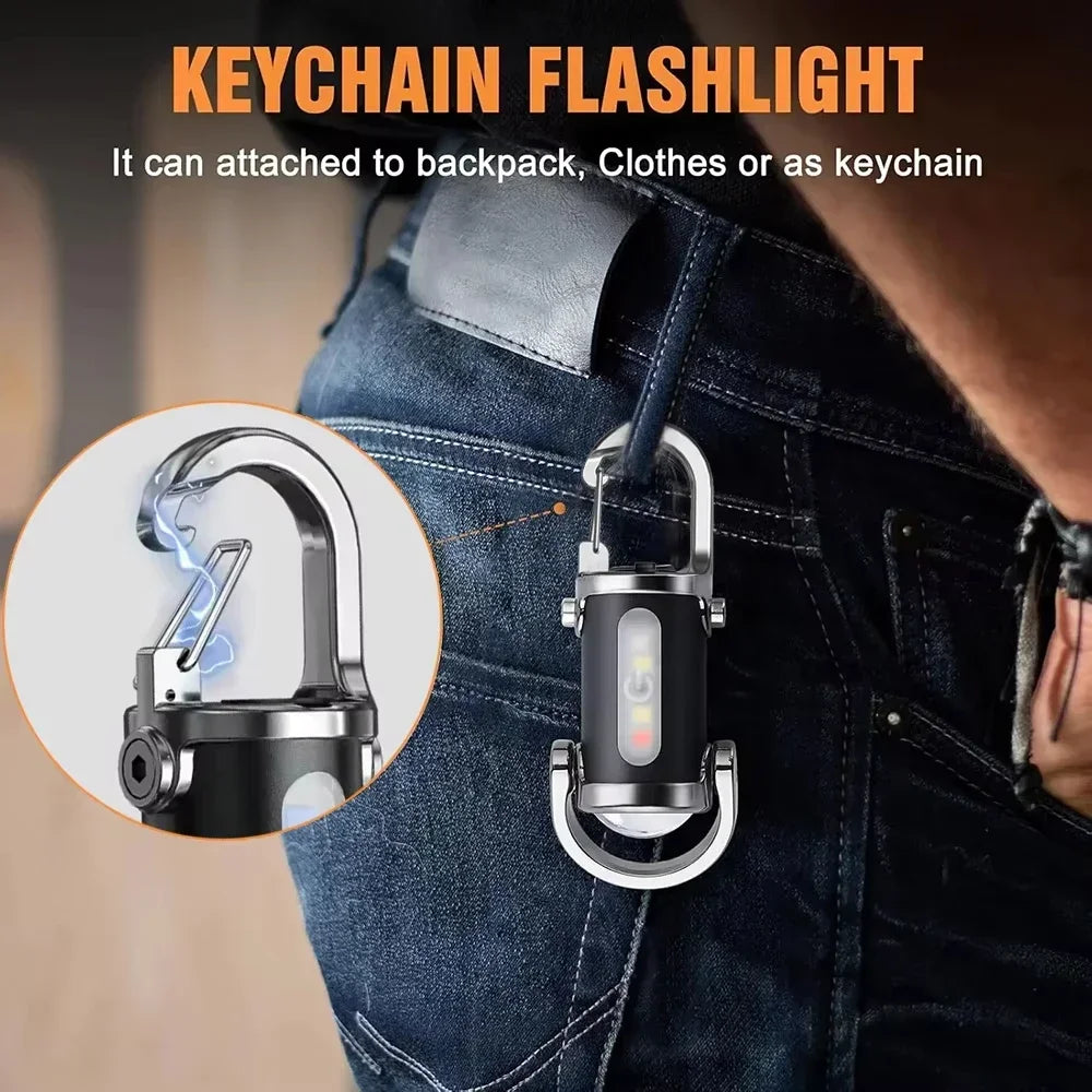Mini Keychain Flashlight Rechargeable Pocket COB Working Light Outdoor Hook Emergency Warning Light for Camping Walking Hiking Oasis Select