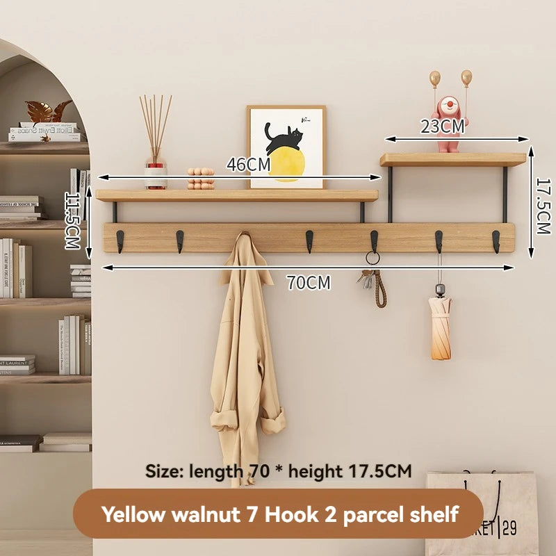 Solid wood clothes hook, multifunctional coat hook on the entrance entrance wall, key hook, wall mounted non perforated row hook Oasis Select Raw wood -7