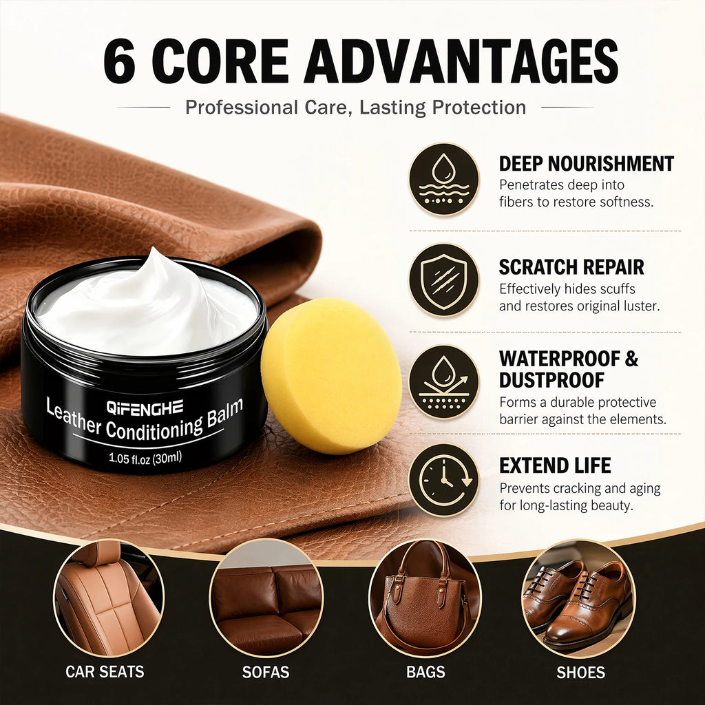Leather Conditioning Balm Kit with Sponge – Softens & Buffs