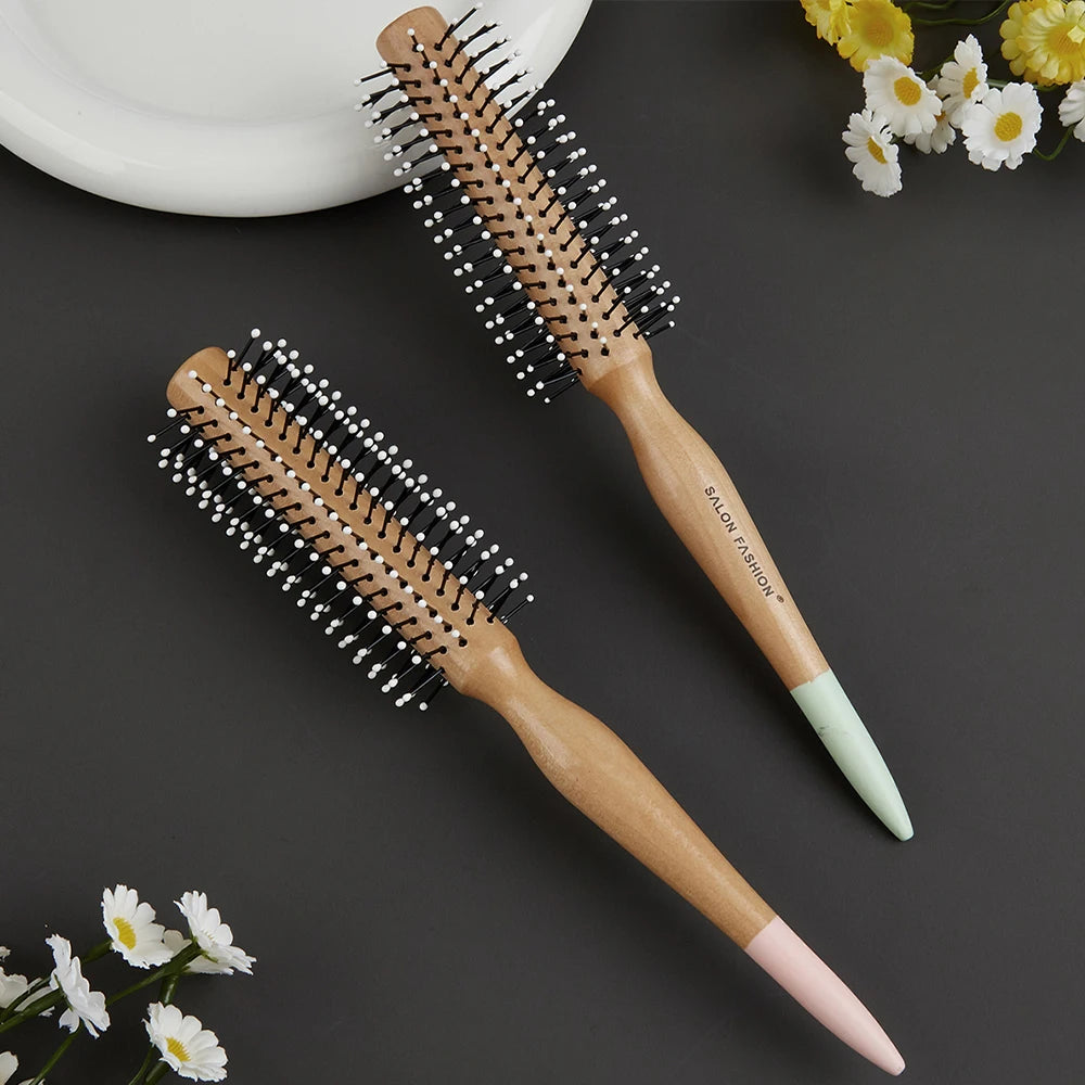 Natural Wood Round Curling Brush – Anti-Static Nylon Bristles Round Curling Brush Oasis Select