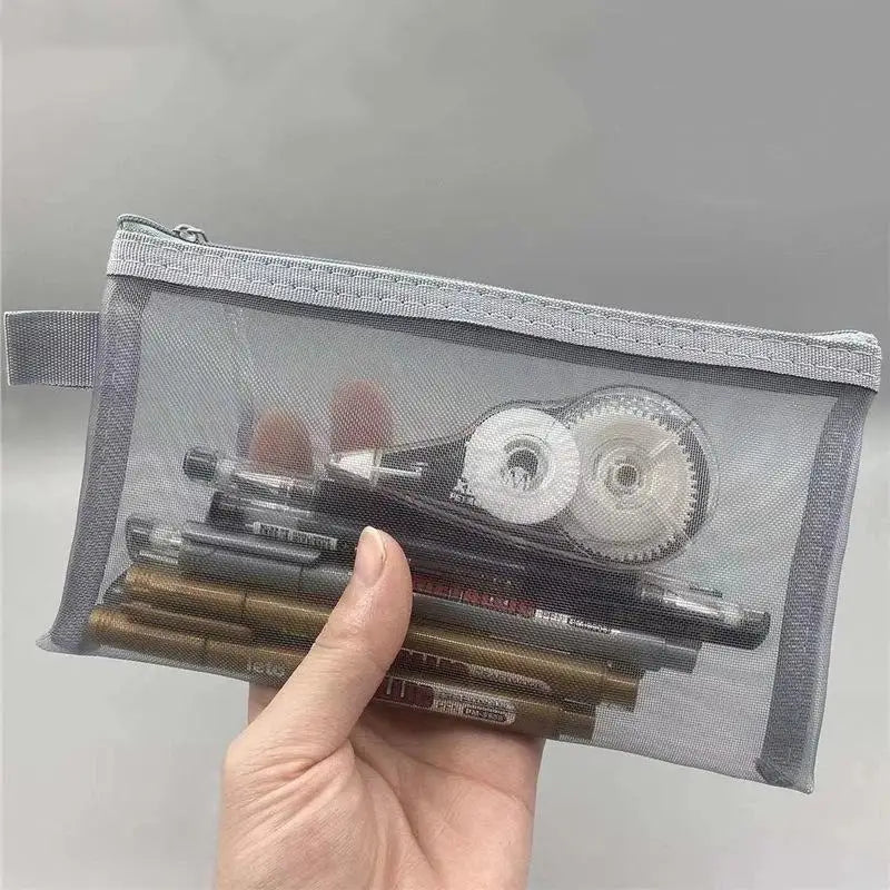Mesh Pencil Case 3 Pack Large Capacity Fits Pens Rulers Erasers Nylon Zip Storage Bag for School Student Supplies Oasis Select