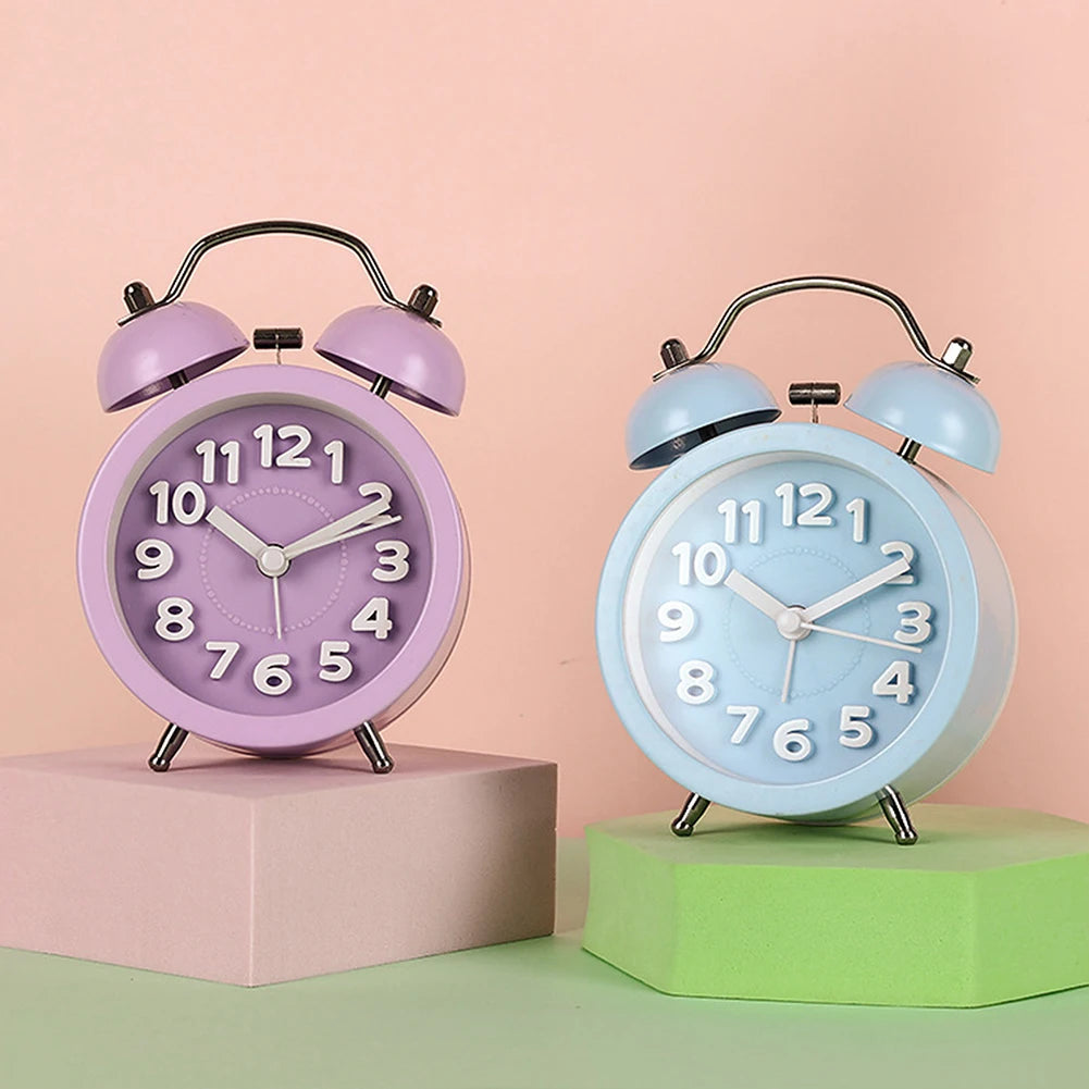 Retro Twin-Bell Alarm Clock | Silent Night Light Bedside Clock