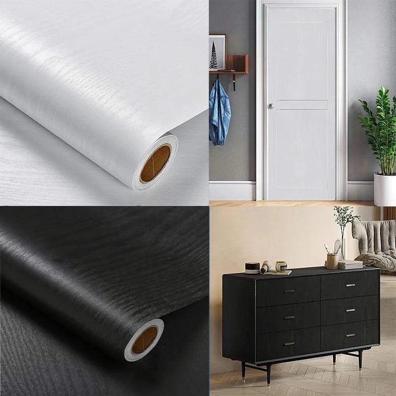 PVC Wood Grain Self-Adhesive Wallpaper Black White Solid Color 55cm Suitable For Wardrobes Kitchen Furniture And Wall Decoration Oasis Select