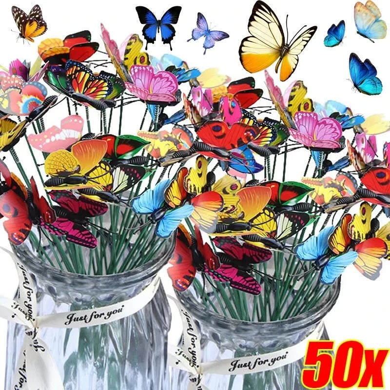 10/20/40/60pcs Fake Artificial Butterflies Stakes Colorful Simulation Butterfly Ornaments Garden Outdoor Yard Planter Flower Oasis Select