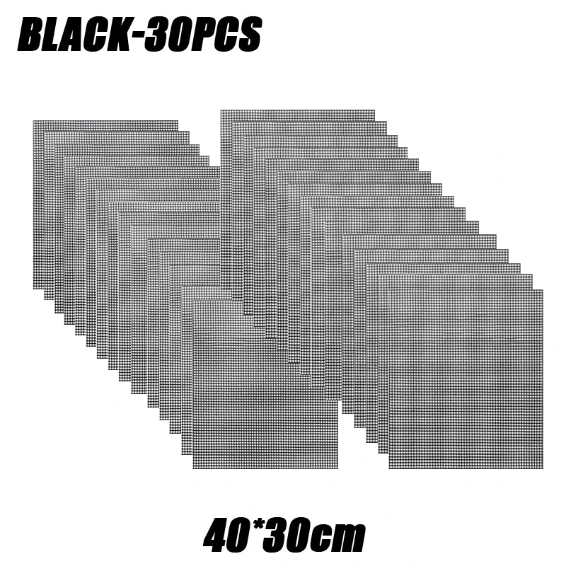 50PCS Non-Stick High Temperature Resistant BBQ Grid Pad Barbecue Mesh Reusable Easily Cleaned Cooking Pads Baking Grill Tool Oasis Select Black-30PCS