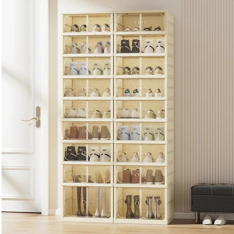 Household shoe cabinet storage double-row multi-function transparent magnetic attraction-free installation storage box foldable Oasis Select