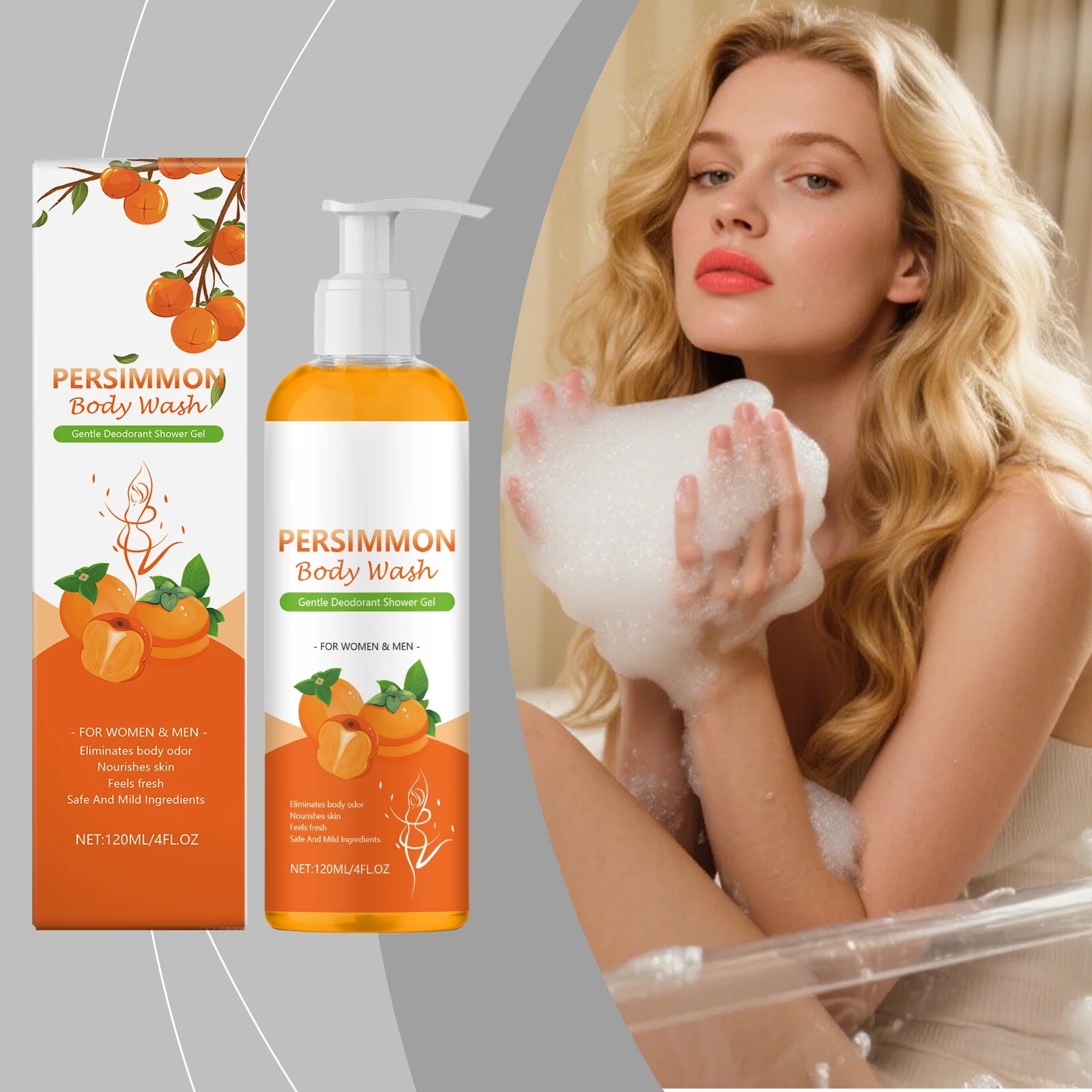 Persimmon Nourish Body Wash Deep Cleaning Remove Skin Dirt Exfoliate Repair Skin Barrier Gentle Hydrating Deodorant Shower Gel Oasis Select