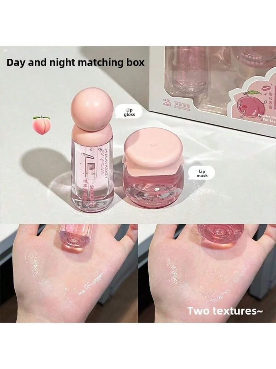 2PCS Peach Honey Jar Lip Set, Lip Mask+Lip Honey, day and night care, moisturizing and hydrating, Oasis Select