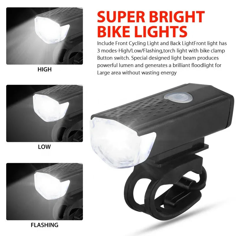 USB Rechargeable Bike Light Set Front Light with Taillight Easy to Install 3 Modes Bicycle Accessories for the Bicycle Oasis Select