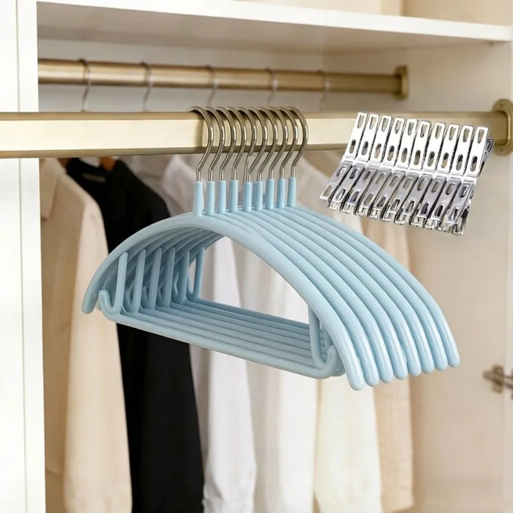 20pcs Non-Slip Hangers with 20 Metal Clips,Anti-Shoulder Bump Arc Design Trouser & Clothes Hanger Set for Laundry Closet,Hangers Oasis Select
