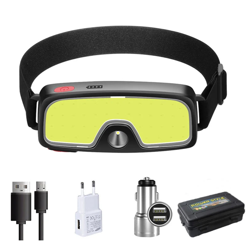 New Upgrade Portable LED Head Lamp Built-in 1200mah Battery COB Headlight USB-C Rechargeable Waterproof Torch Camping Flashlight Oasis Select T003-8