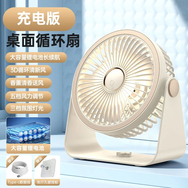URGGU USB Rechargeable Circulator Fan with LED Night Light