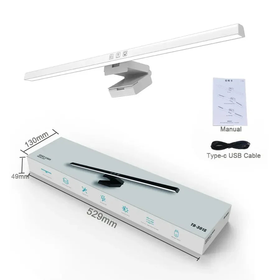 50CM USB LED Desk Lamp Computer Screen Hanging Ligh Stepless Dimming Monitor Light Bar Eye Protection Book Light for Study Room Oasis Select White