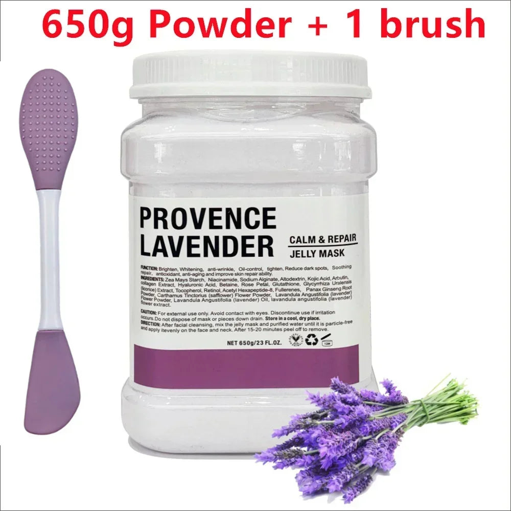 650g Chamomile Hyaluronic Acid Facial Moisturizing Mask Powder with Silicone Brush Increasing Skin Elasticity Rose Jelly Mask Oasis Select B- lavender