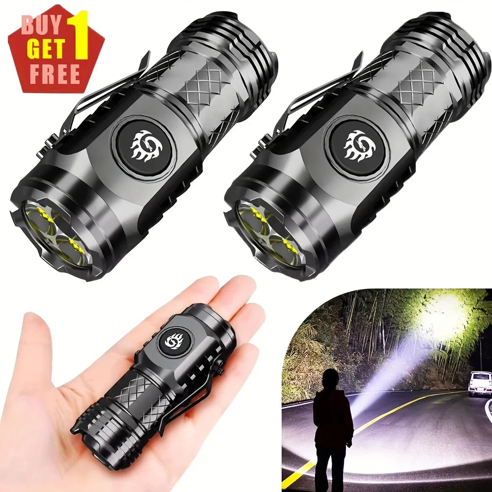 Buy 1 Get 1 Free Mini LED Flashlight Rechargeable 5 Lighting Modes Frog Eye Lens Portable Torch for Emergency Camping Hiking Oasis Select