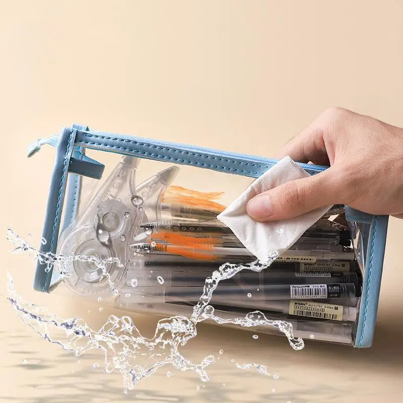 Transparent Pencil Case Waterproof PVC Large Capacity Clear Pen Bag Multi-use for Stationery Cosmetic Travel Use Oasis Select