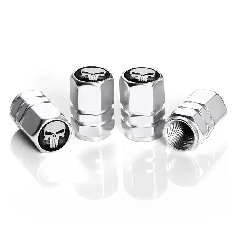 4 PCS Car Tire Valve Stem Caps, Air Caps Cover with Skull Pattern, Dust Proof Metal Valve Stem Covers Oasis Select Silver-I