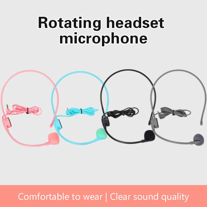 1pcs 3.5MM Headworn Wired Microphone Headset Pink Voice Amplifier Speaker Clear Sound Mic For Conference Guide Speech Teacher Oasis Select