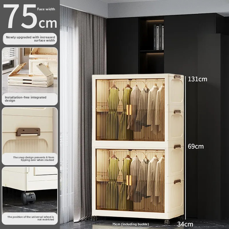 55-85 Children's simple wardrobe, clothes storage cabinet, multi-layer installation-free household snack locker, foldable Oasis Select 75CM F