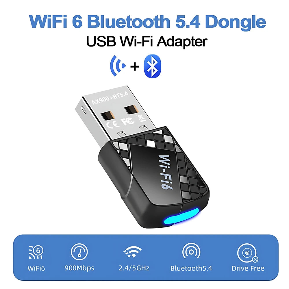 2 IN 1 WIFI6 AX900 USB WiFi Bluetooth 5.4 Wireless Adapter Dual Band 2.4G+5GHz 900Mbps Network Card Receiver Dongle For Win10/11 Oasis Select