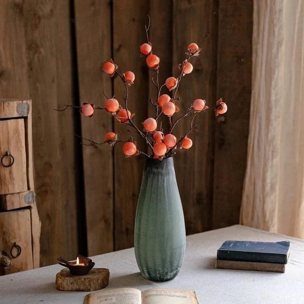 8 Heads Artificial Persimmon Branch Realistic Handmade Simulation Persimmon Fruit Plastic Elegant Fake Plants Living Room Oasis Select