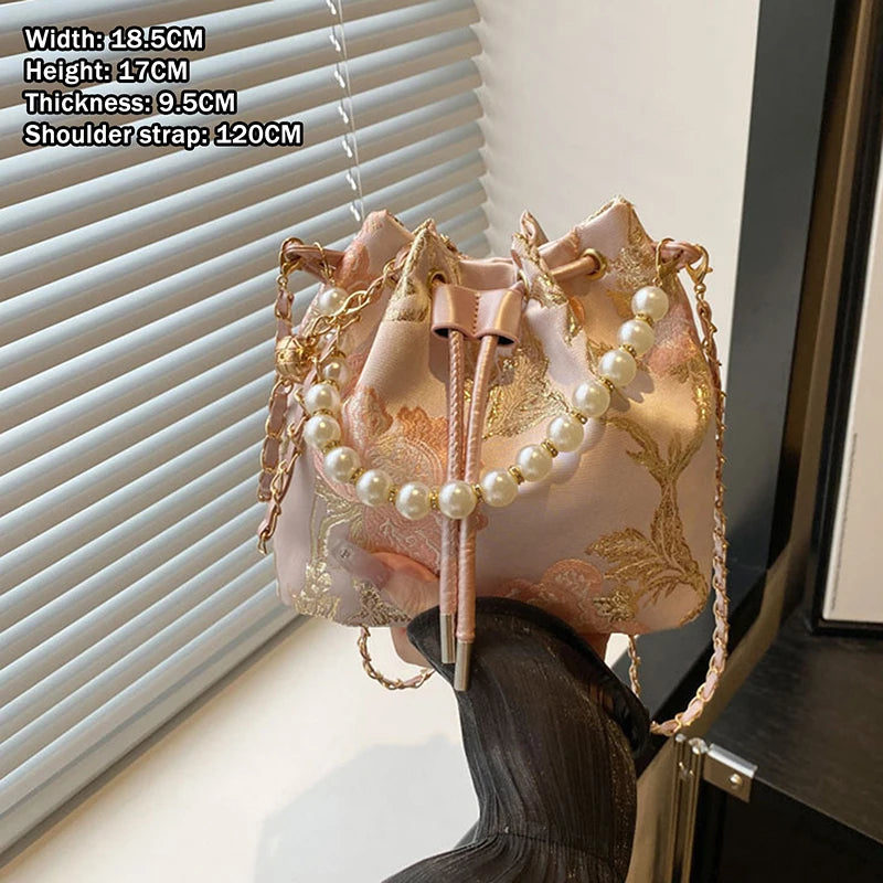 Pearl Chain Bucket Bag – Retro Chinese Style Crossbody