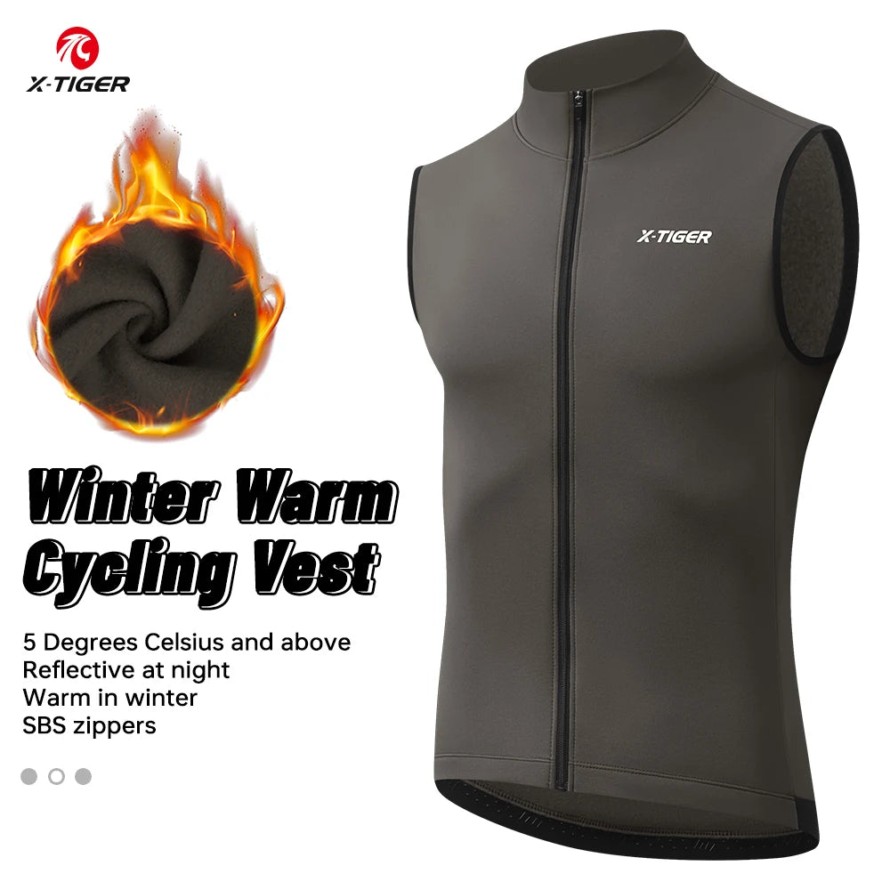 X-TIGER Men's Warm Vest Winter Fleece Windproof Jacket Slim Fit Outdoor Running Cycling Sports Vest Sleeveless Coat Oasis Select XM-ZWGY-00204 XXL
