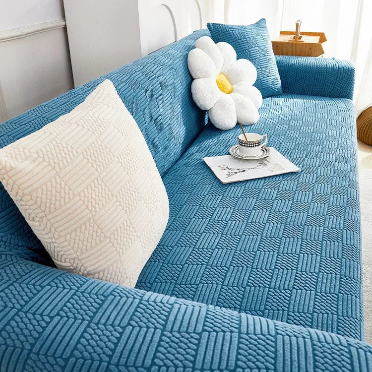 Bohemian Jacquard Velvet Sofa Cover for Autumn and Winter Thickened Plush, High-end Feel Cat Scratch-resistant Sofa Cover Oasis Select 5 people 305-360cm lake blue