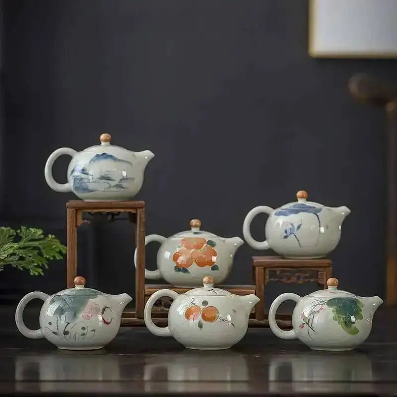 Multiple underglaze color hand-painted Ge kiln tea pots, ceramic ice cracked glaze single pot, Xi Shi pot, Kung Fu tea set tea Oasis Select