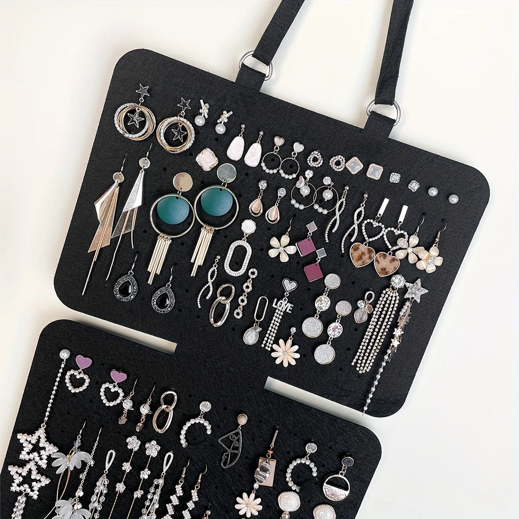 1pc Foldable Felt Jewelry Organizer,Wall Hanging 5-Tier Earring Pendant Display,Storage Bag For Necklaces,Bracelets Oasis Select