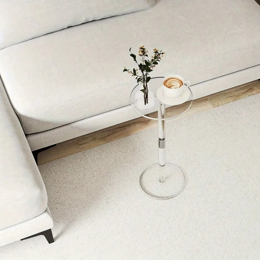 Transparent Tea Table Acrylic Side Small Round Simple Creative Corner Modern Table Space Saving Drink Table for Liveingroom Oasis Select