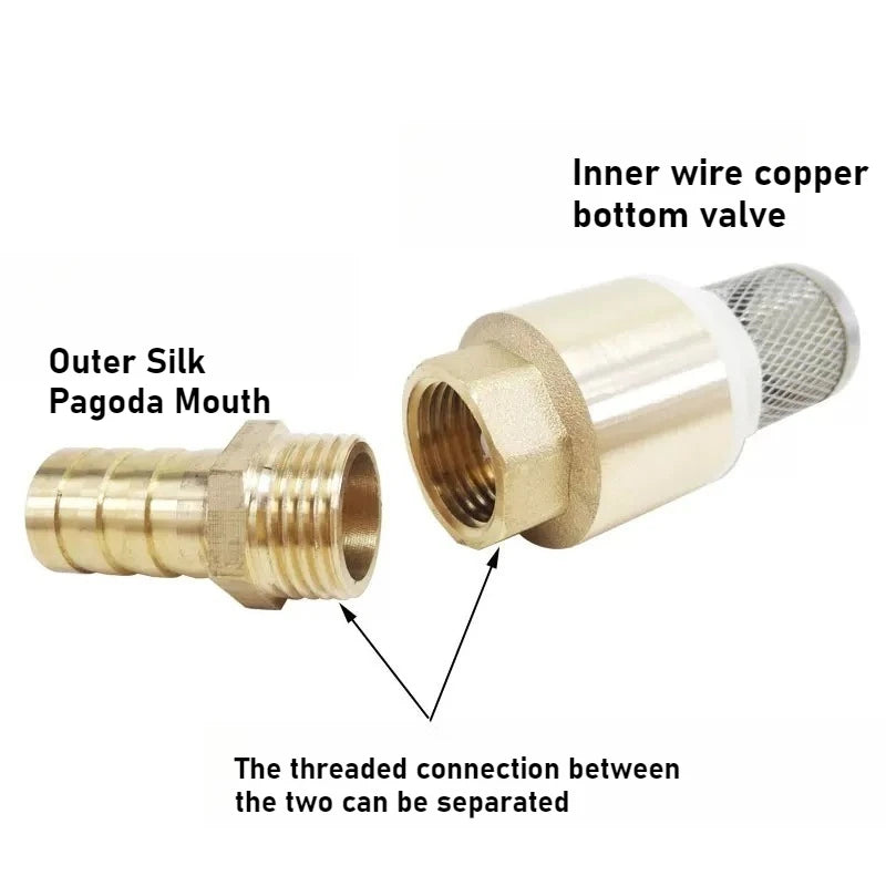 Copper Tower Bottom Valve with Filter Screen Check Valve, Self-priming Pump Inlet Anti Backflow Spring Insertion Pipe Filter Oasis Select