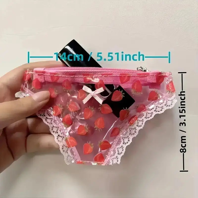 Cute Lace Coin Purse PVC Panties-Shaped Mini Storage Bag With Zipper Strawberry Makeup Bag Great Party Gift Birthday Present Oasis Select