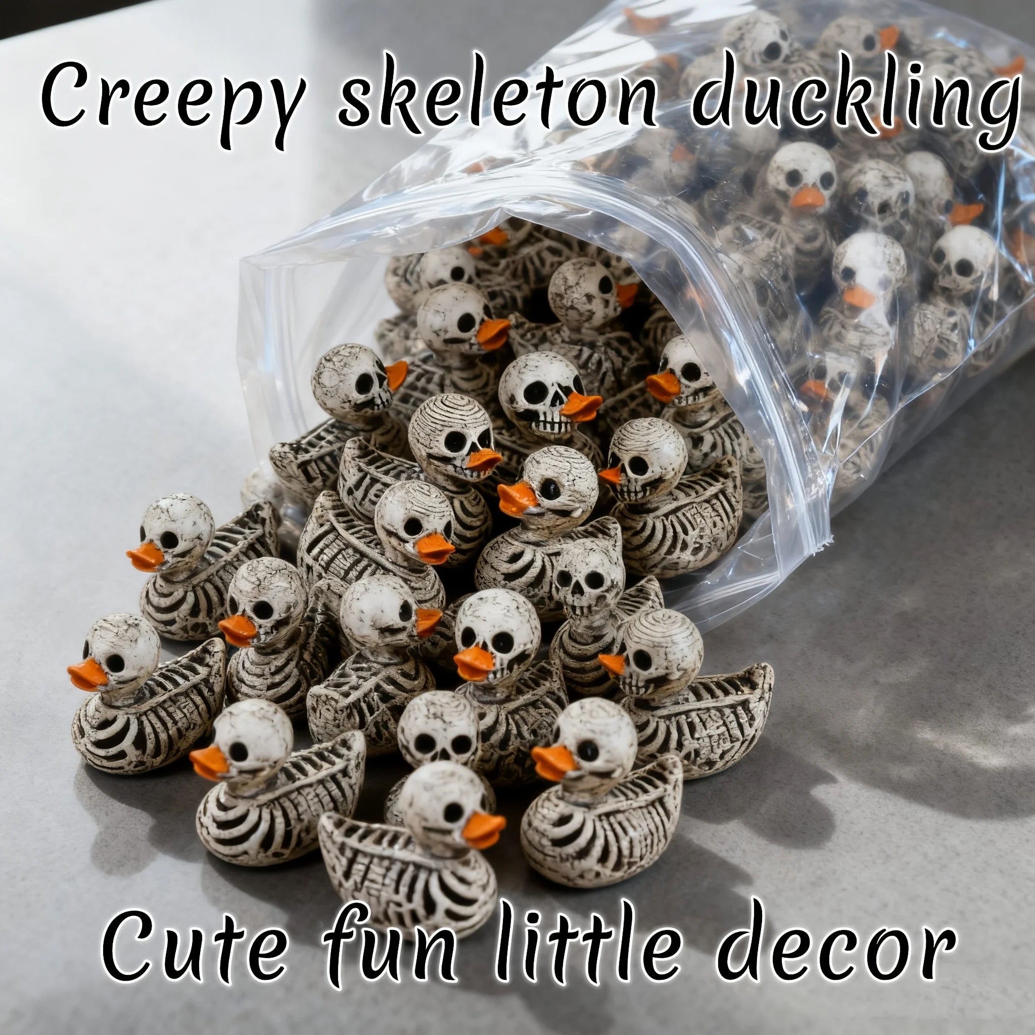 50-piece Gothic-style cute skull ducks. Suitable for Halloween, Gothic-style home decor, and office settings. Oasis Select