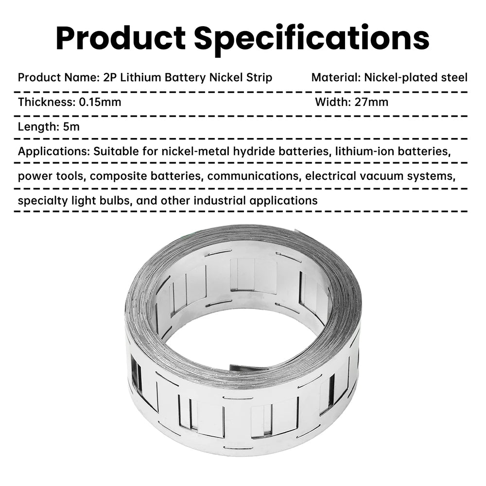 5M 2P Nickel Strip 0.15x27mm Nickel Plating Strip For Spot Welder 18650/21700 Lithium Battery Connector Welding Oasis Select