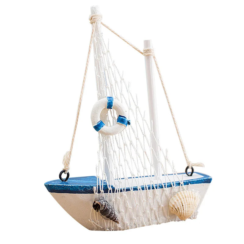 1pcs Mediterranean Style Sailboat Model Handmade Creative Home Decor Ornament for Living Room & Desktop Decoration Oasis Select