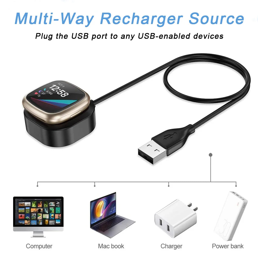 Fitbit Versa 4/3 & Sense 2/1 Magnetic USB Charging Cable Dock Smartwatch Charger Oasis Select