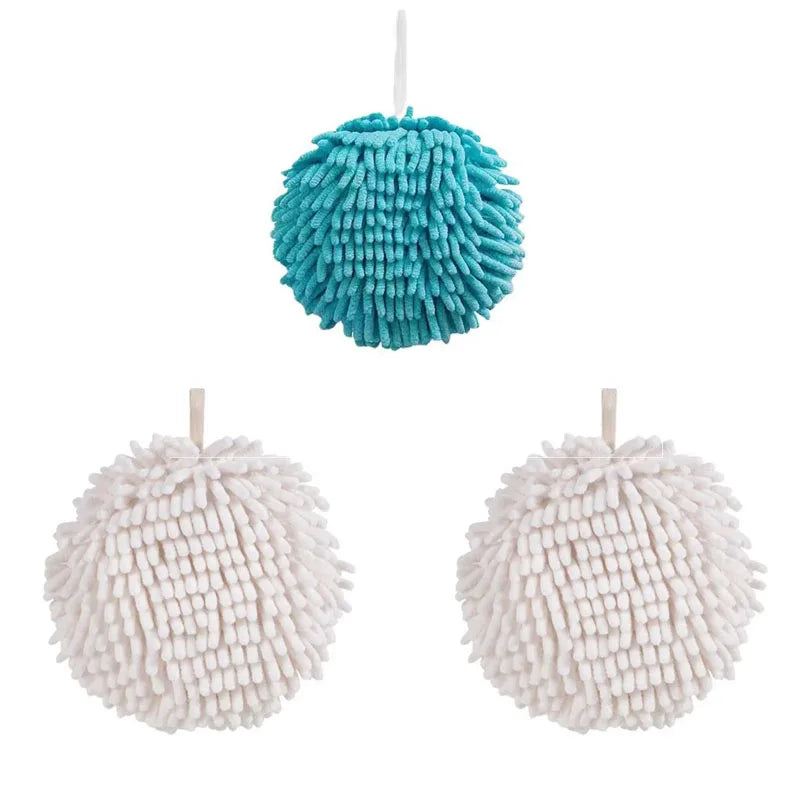 1/2/3pcs Chenille Hand Towels Kitchen Bathroom Hand Towel Ball with Hanging Loops Quick Dry Soft Absorbent Microfiber Towels Oasis Select 3pcs-mix 1