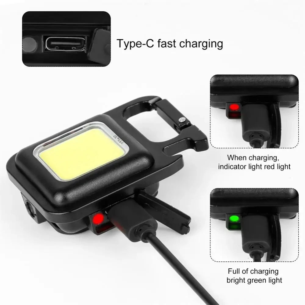 Mini COB LED Keychain Flashlight | USB Rechargeable, 800 Lumen