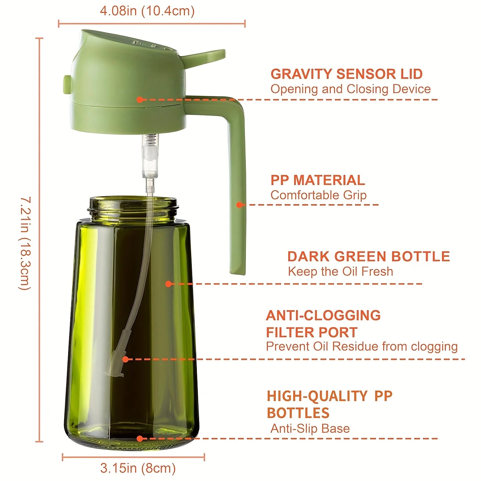 1pc 2-in-1 Olive Oil Dispenser & Sprayer, 16oz/470ml Dark Green Bottle, Durable Plastic with 6 Stickers, Kitchen Cooking Gadget Oasis Select