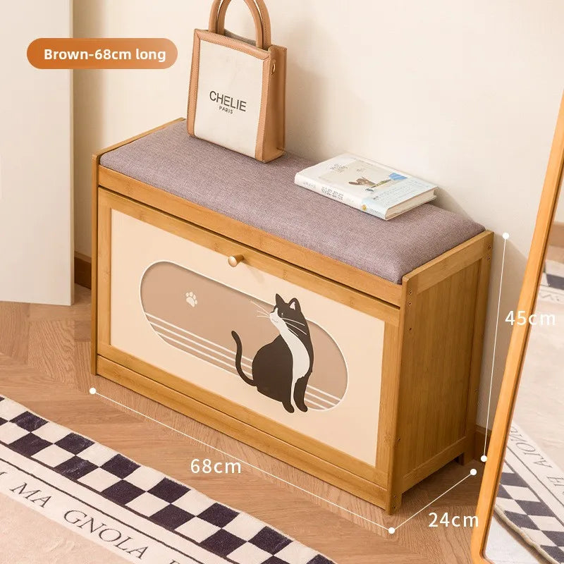 Creative cat home door shoe changing stool integrated cartoon low stool small stool wearing shoe stool advanced shoe rack Oasis Select Brown 70cm