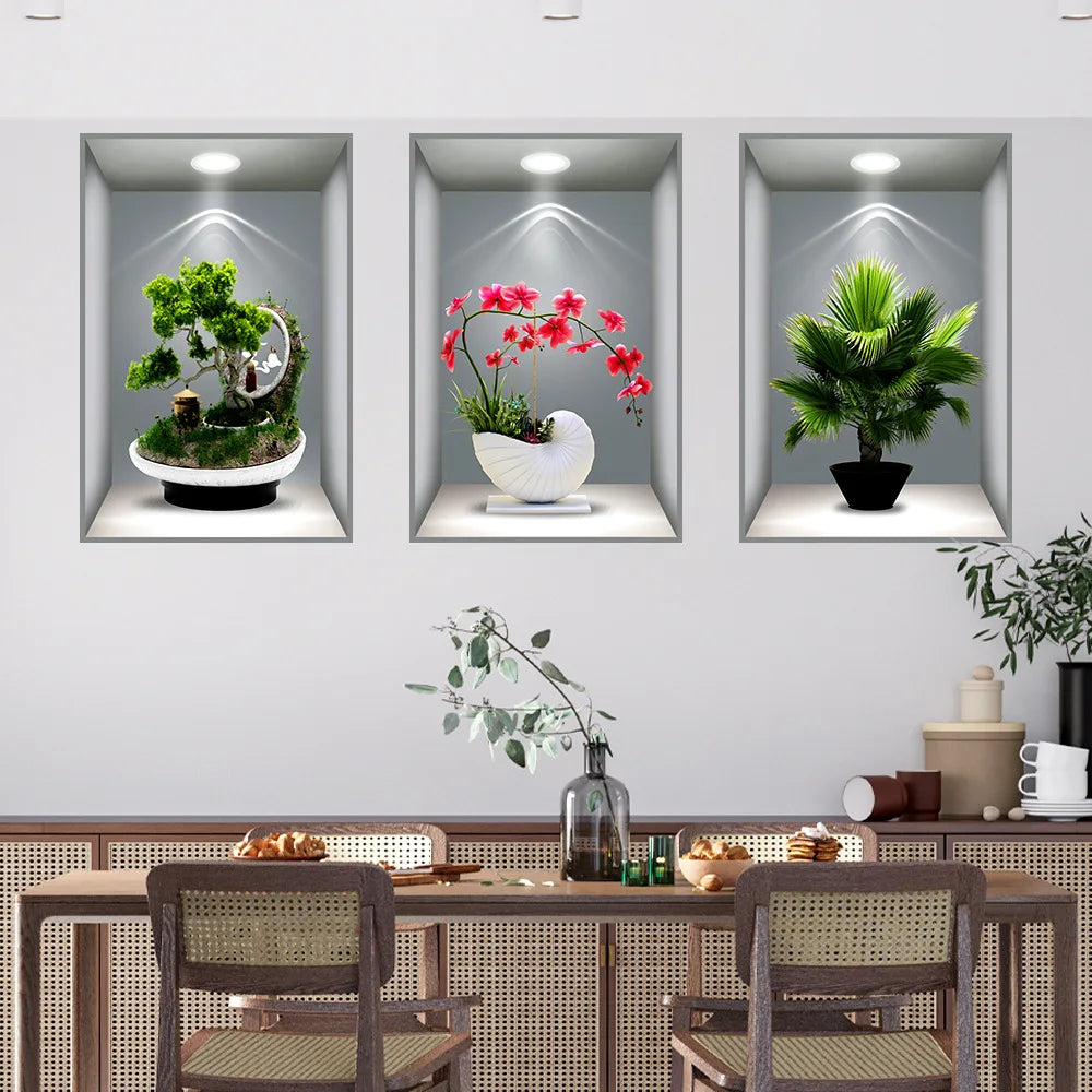 3D effect potted triptych posters hallway staircase decorative painting hotel restaurant wall plant stickers Oasis Select 8 40cm x 60cm