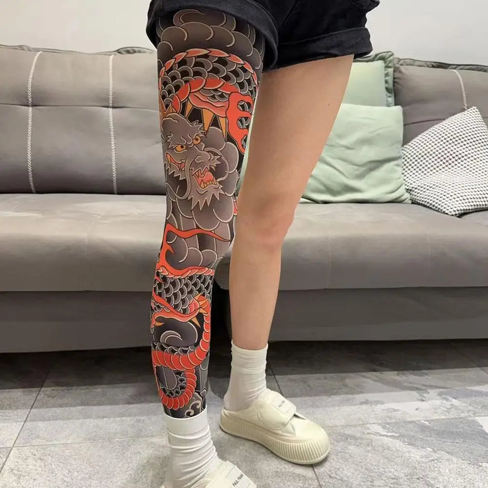 1PCS Tattoo-Inspired Single Leg Fishnet Stockings - Snag Resistant Sheer Tights for Women & Men, Comfortable Fashion Legwear Oasis Select A One Size