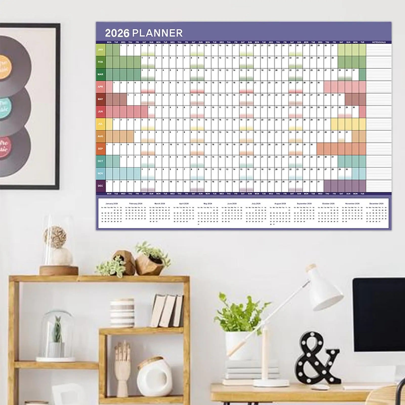 Yearly Calendar 2026 Monthly Wall Planner Reusable Planner Scheduling Organizer for Work Family Kids Dorm Desk Classroom School Oasis Select