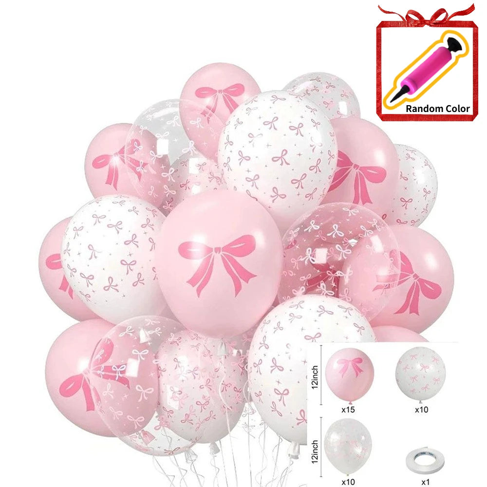 60/35/30pcs Bow Theme Latex Balloons 12 Inches White Pink Bowknot Print, for Girls Birthday Party Baby Shower Wedding Decor Oasis Select 35PCS 12INCH