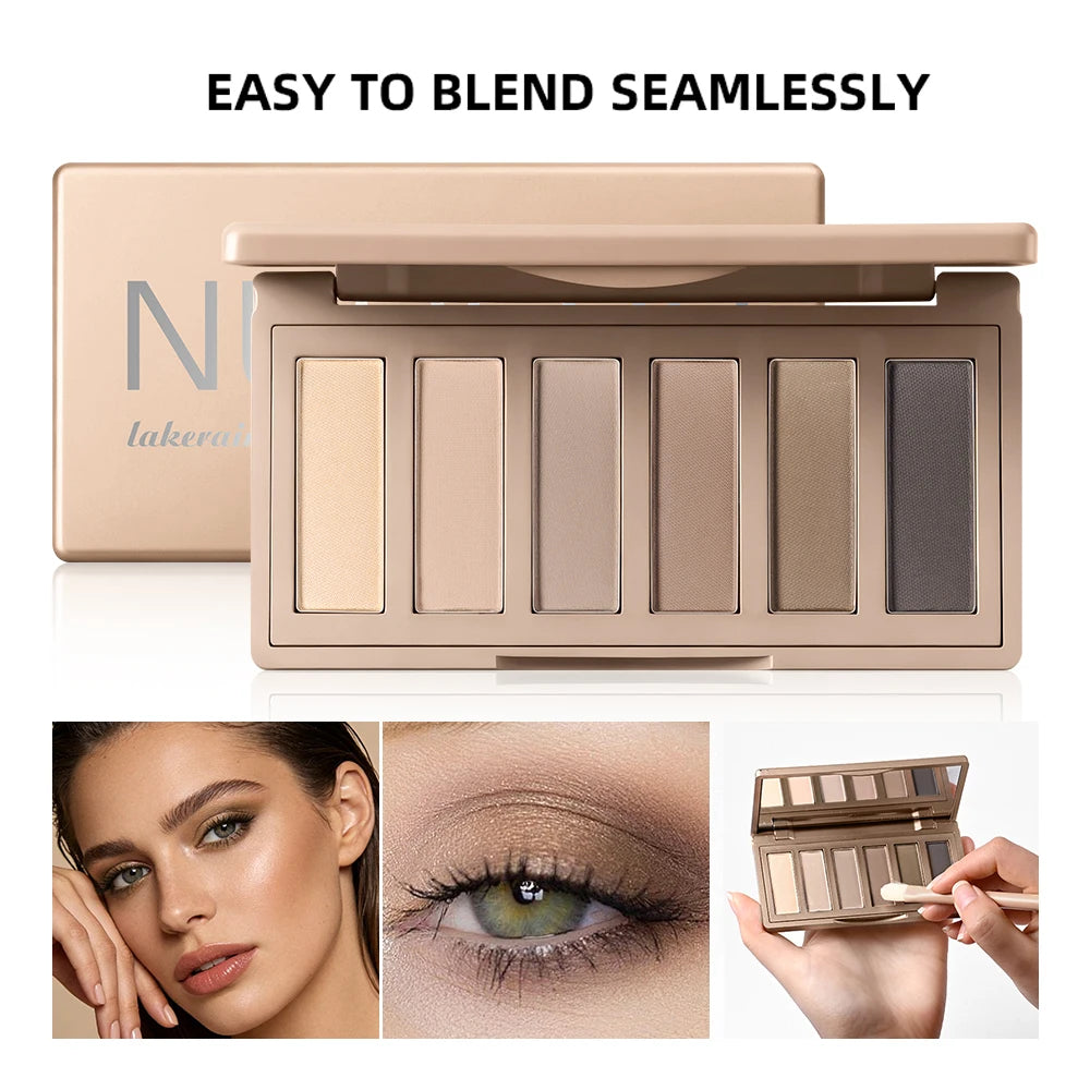 Lakerain 6-Color Matte Nude Eyeshadow Palette – Waterproof